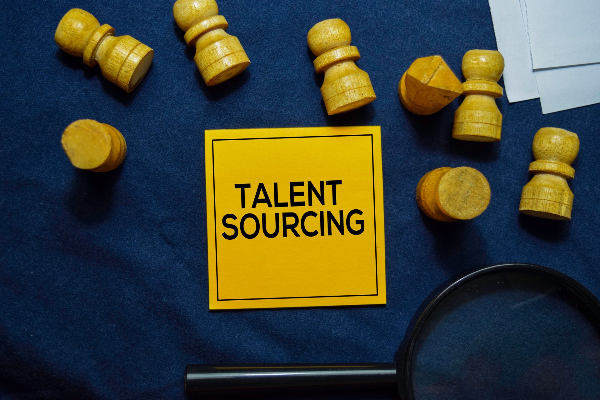 Talent Sourcing text on sticky notes isolated on office desk.